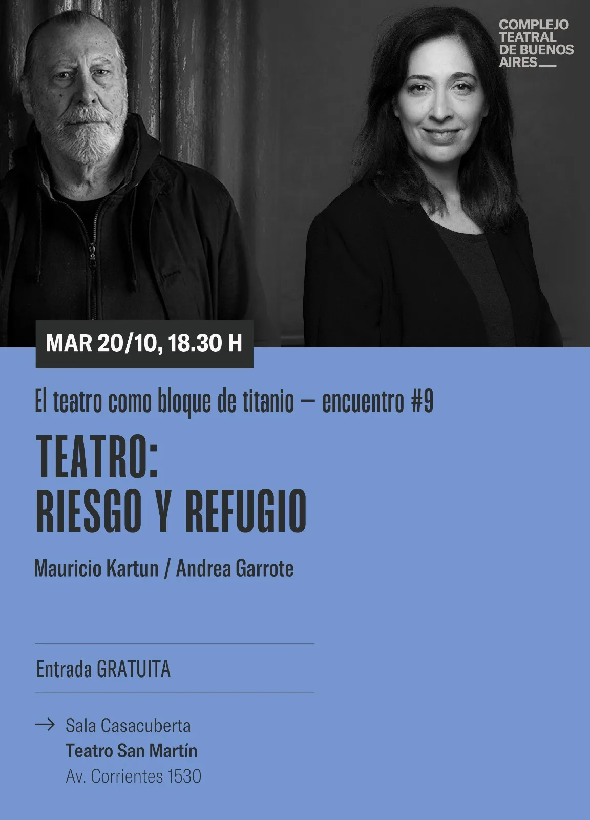 Teatro: riesgo y refugio, conversatorio con Mauricio Kartun y Andrea Garrote, organizado por el Cedoc con entrada libre